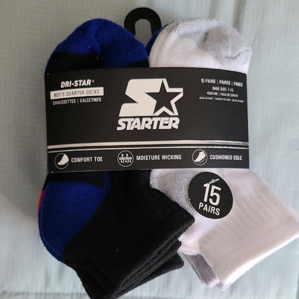 STARTER Boy's Athletic Socks (15 Pack) - Black, White, Blue